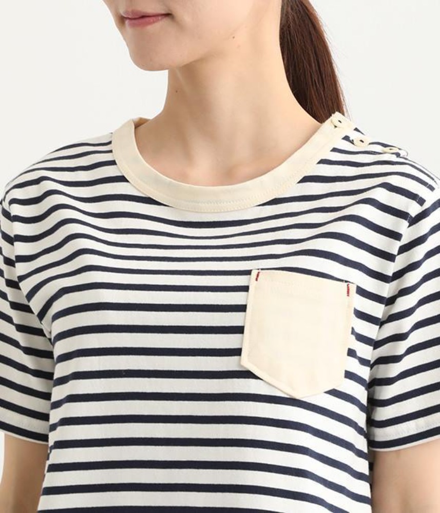 [NORTHERN TRUCK]  shoulder button stripe T / navy