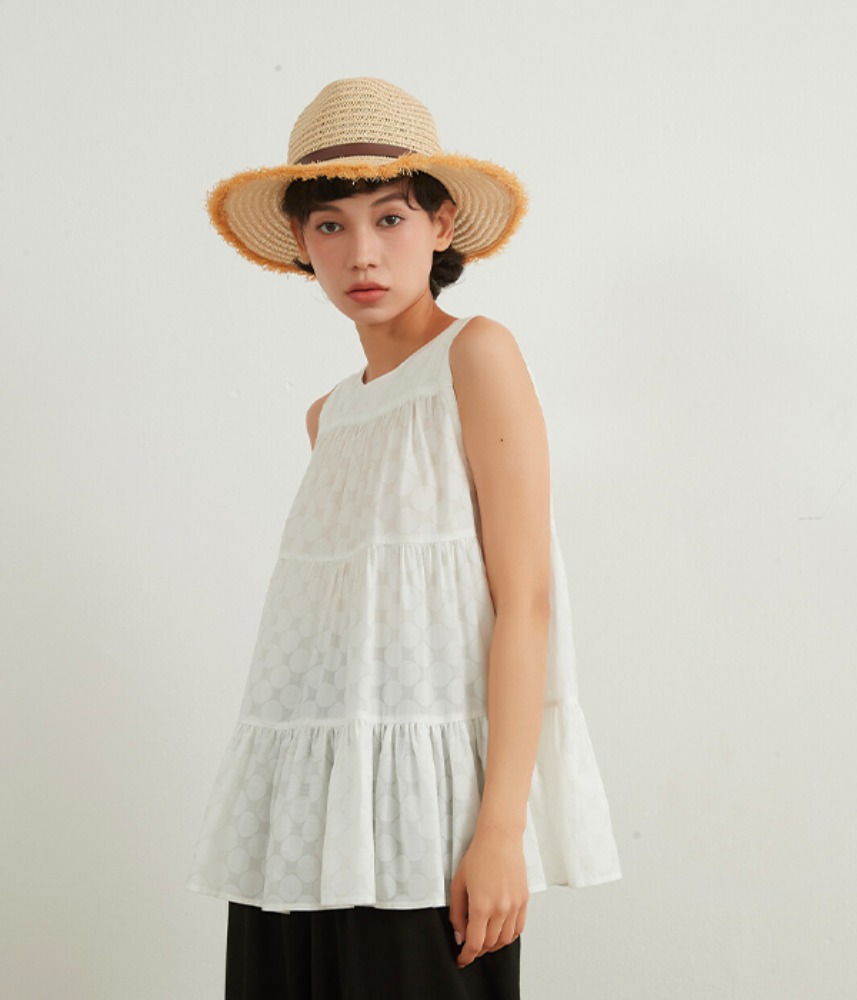 [On One’s Own]  4th restock ! shadow dots cotton tiered top / 2 colors